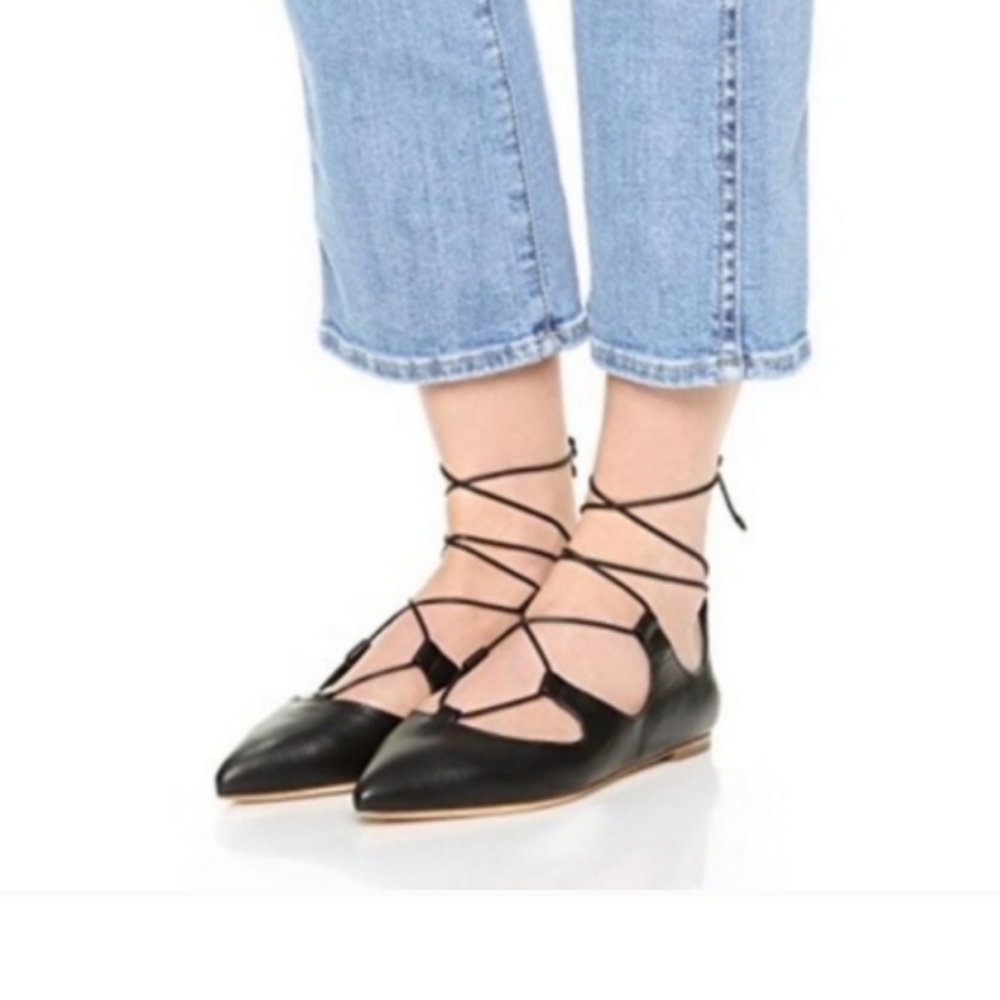 Loeffler Randall Ambra Lace Up Pointy Toe Ankle Wrap Ballet Flat Sz 6